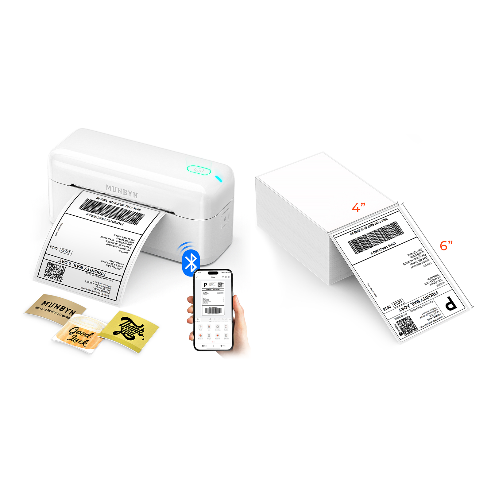 MUNBYN RealWriter 402B Bluetooth Thermal Label Printer Kits