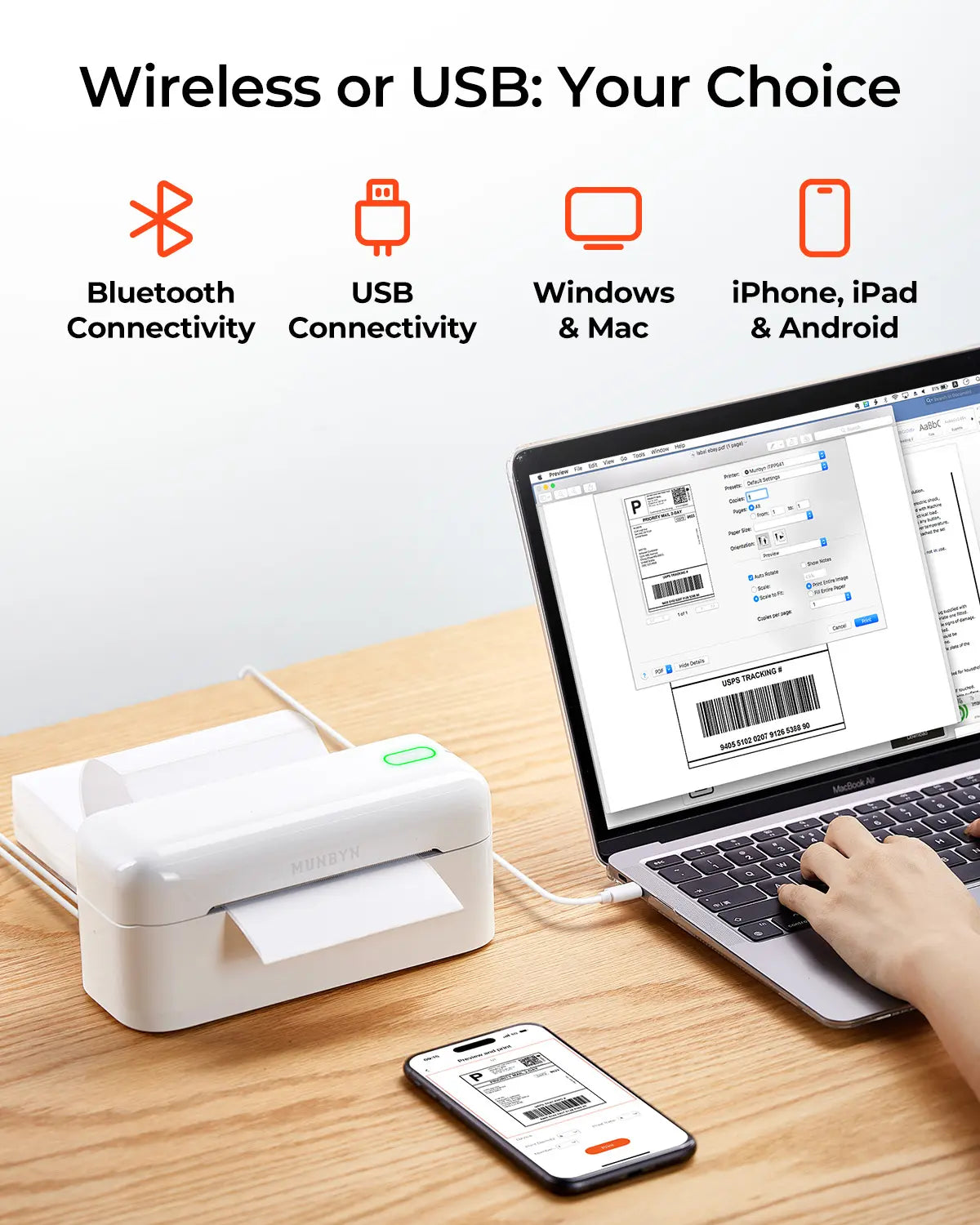 MUNBYN RealWriter 402B High-Speed Bluetooth Label Printing and Creative Sticker Making for Your E-commerce Business