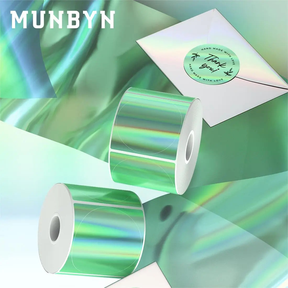 MUNBYN 2" Sticker Holographic Labels Green Thermal Labels