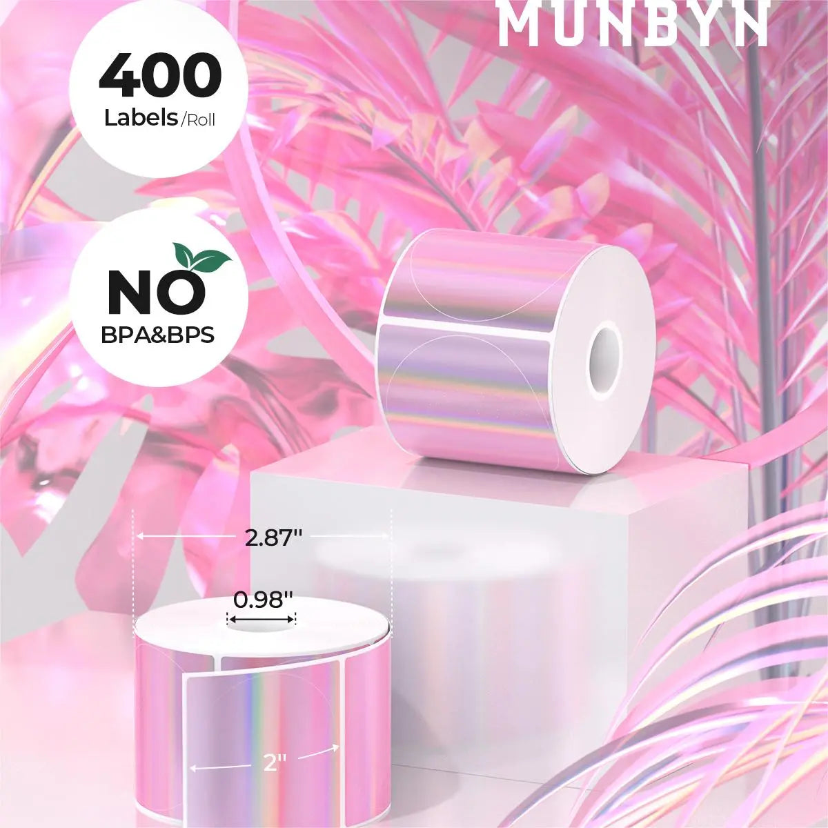 MUNBYN 2" Sticker Holographic Labels Purple Thermal Labels