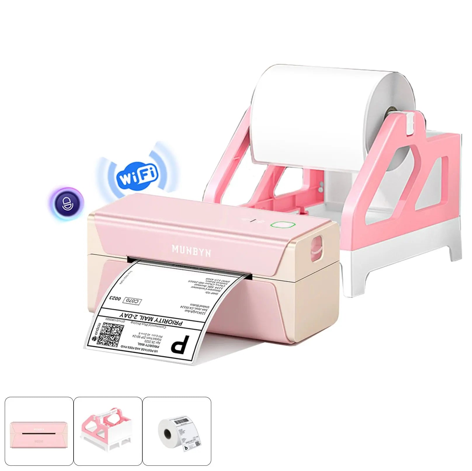 MUNBYN RealWriter 401 AirPrint Voice Controlled Thermal Label Printer丨Kit (Pink)