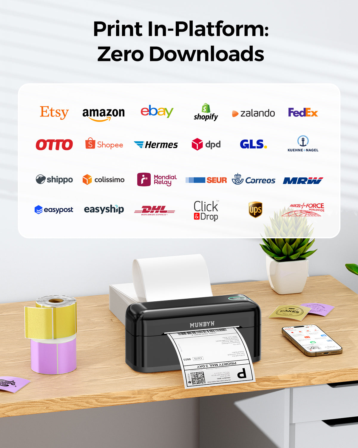 Thermal label printer compatible with major e-commerce platforms