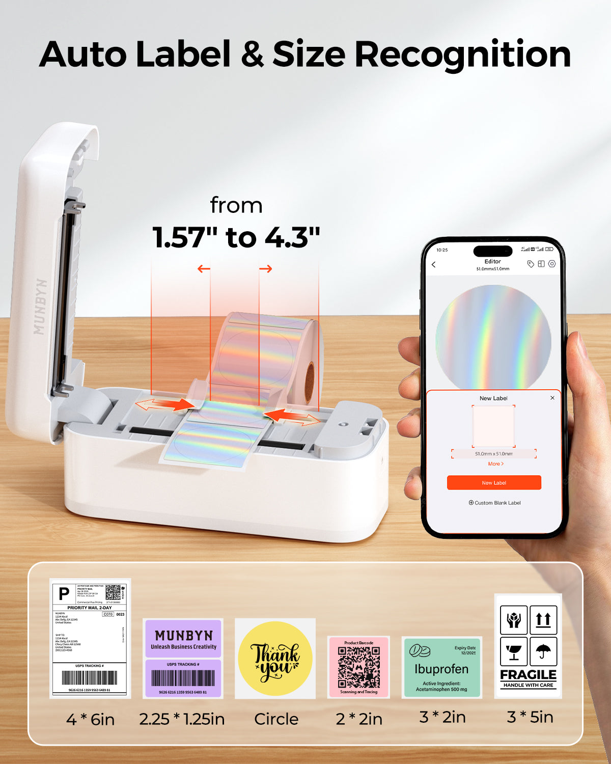 Thermal label printer with Auto Label & Size Recognition