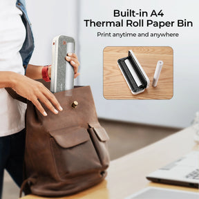 The MUNBYN A4 Paper Portable Thermal Printer ITP01 has a built-in thermal roll paper bin.