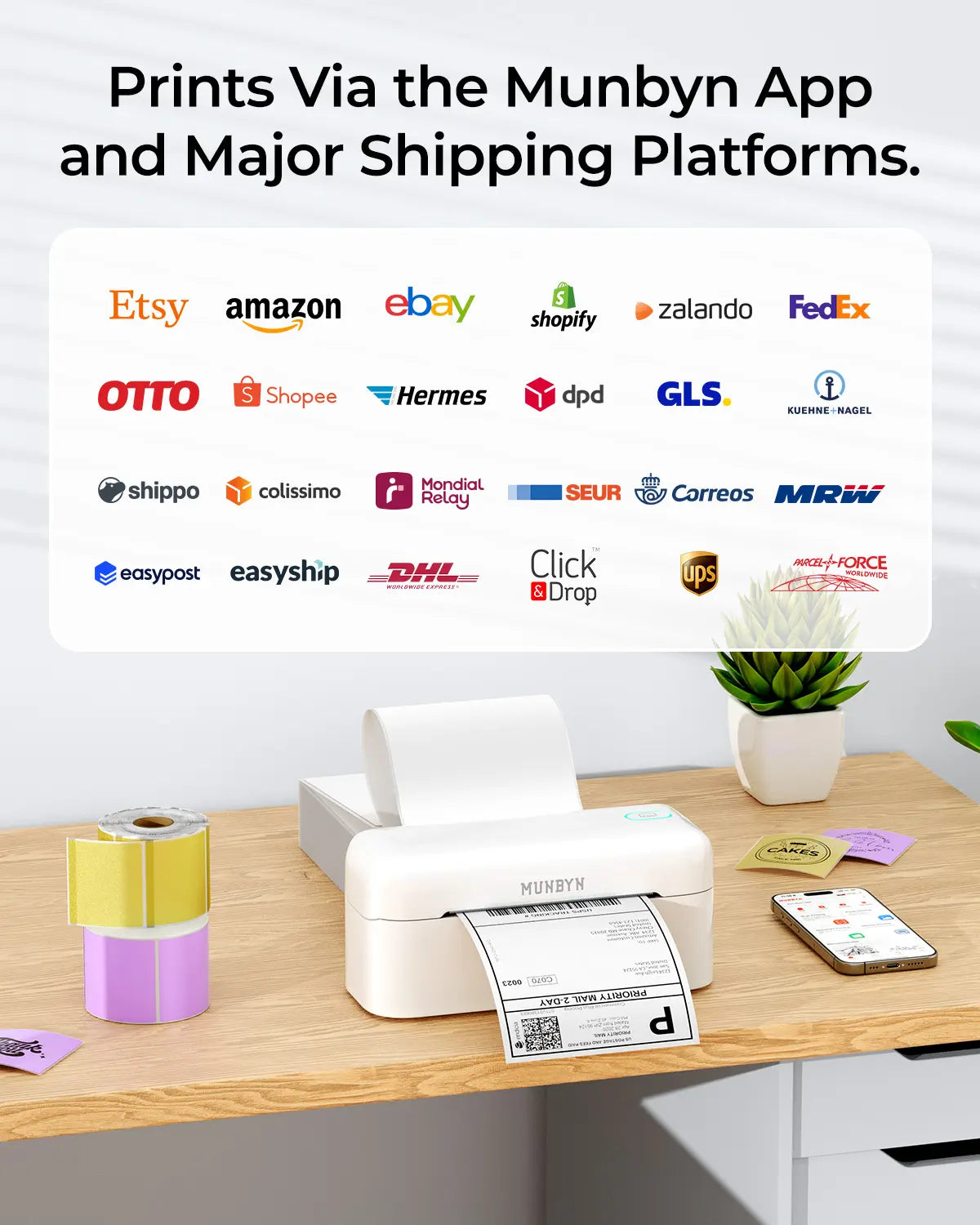 MUNBYN RealWriter 402B High-Speed Bluetooth Label Printing and Creative Sticker Making for Your E-commerce Business