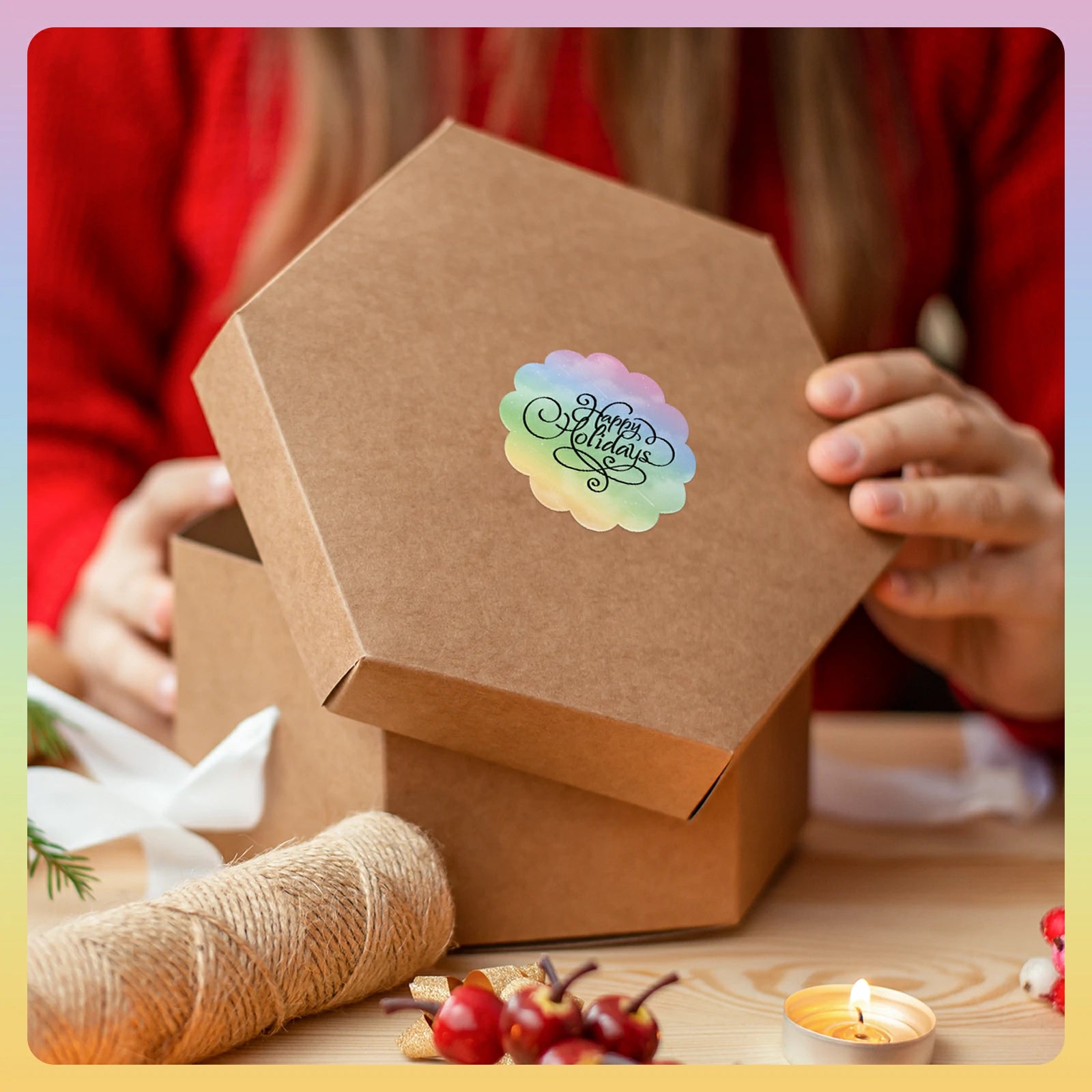 In daily life, rolling color coded stickers can be used for gift box decoration. In business, it can be used for QR codes, personalized product design, price tags, thank you stickers, and more.