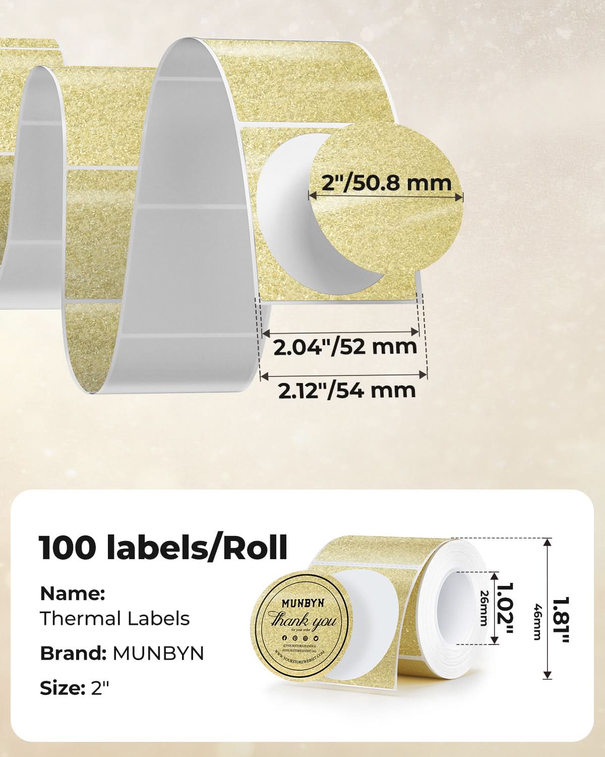 MUNBYN 2" Glitter Round Thermal Labels Multi-Pack (100/Roll)