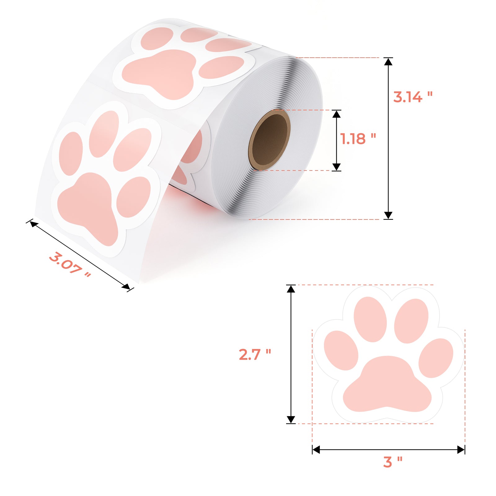 MUNBYN 3x2.7" Pet Paw Thermal Sticker Labels | 500 Labels Per Roll
