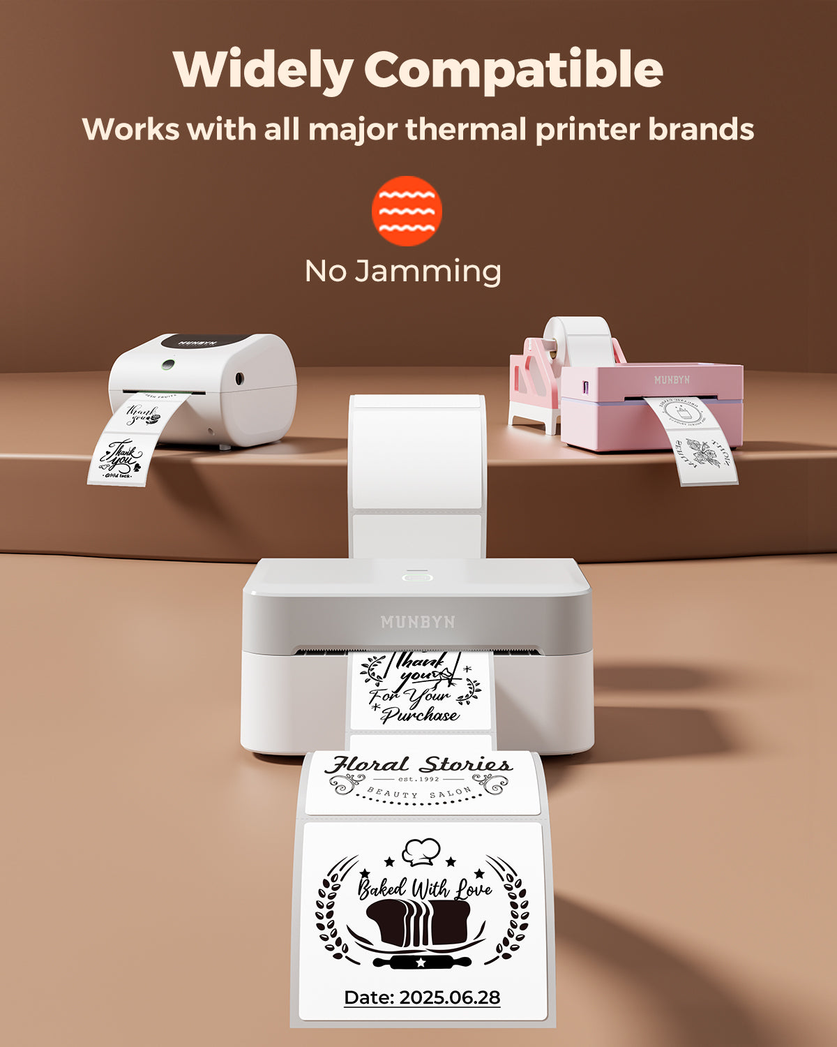 Thermal printers printing custom shipping and product labels, compatible with major brands