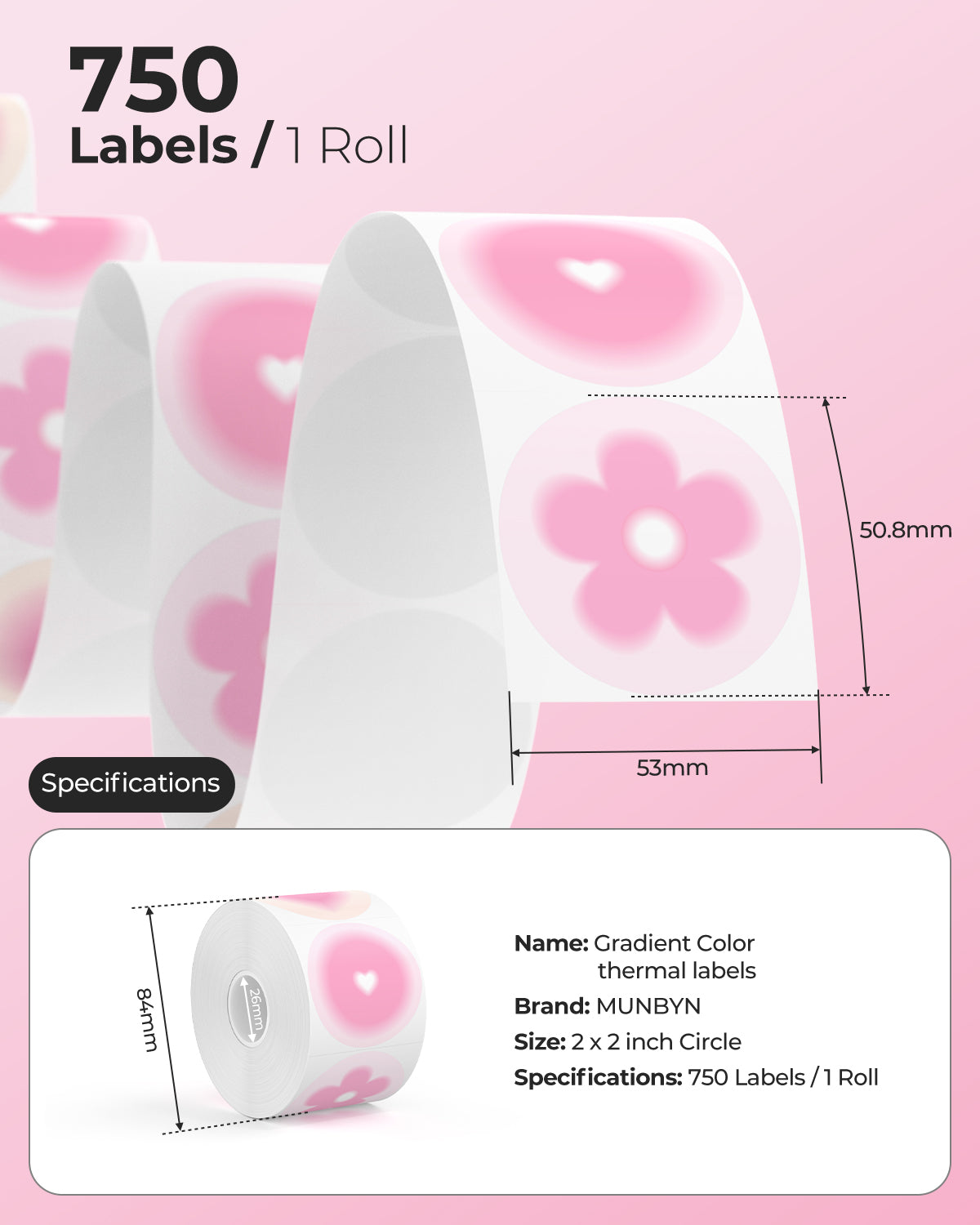 With 750 labels per roll and a versatile 50-mm diameter, these labels are perfect for a wide range of applications.