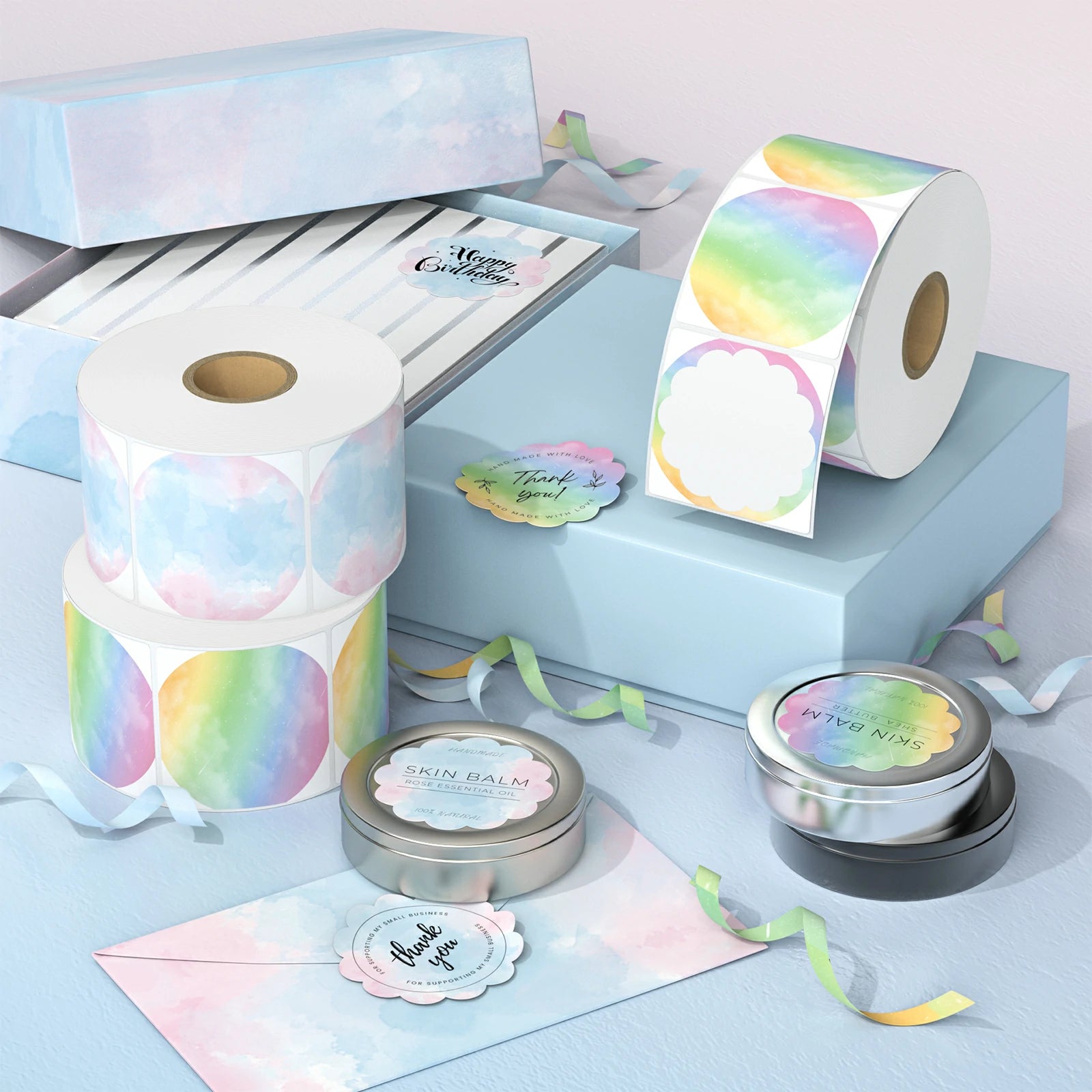 Labels come in vibrant shades and strong adhesion for easy removal. thermal sticker labels adopt cute flower shape design, and the 2 different gradient designs make them look beautiful and delicate.