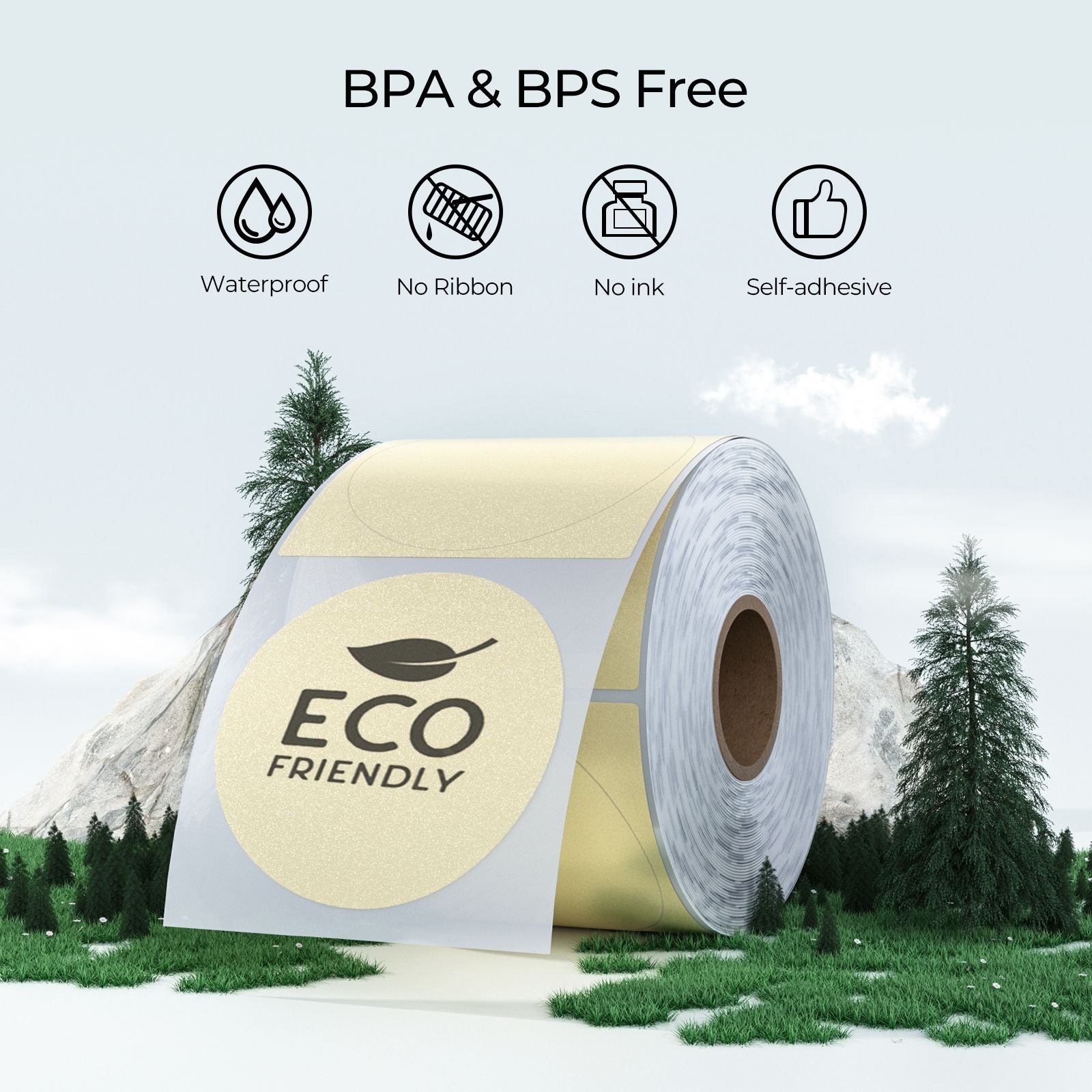 Eco friendly thermal label roll, waterproof, BPA and BPS free, no ink, self-adhesive