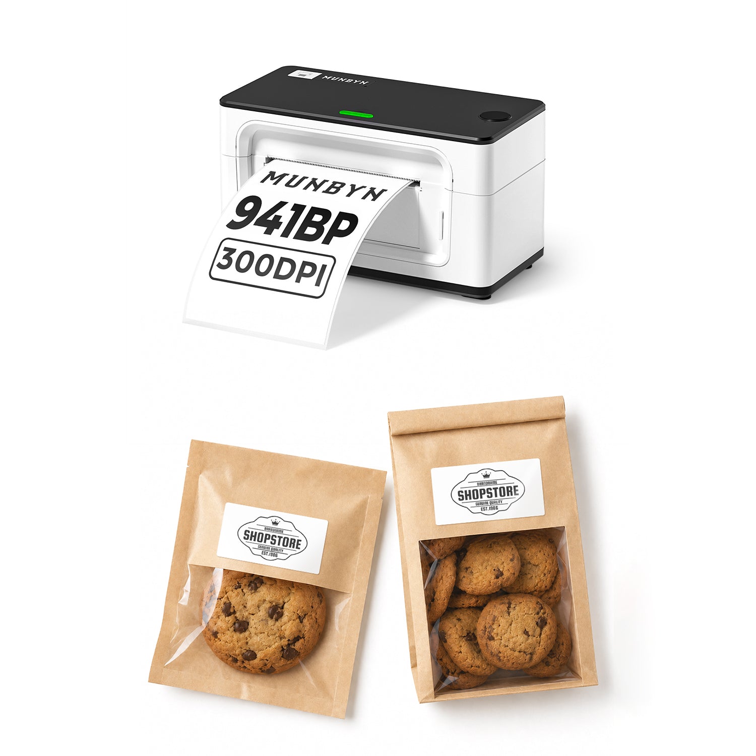 MUNBYN RealWriter 941BP 300DPI Bluetooth Printer & Rectangle Labels Bakery HD Packaging Kit