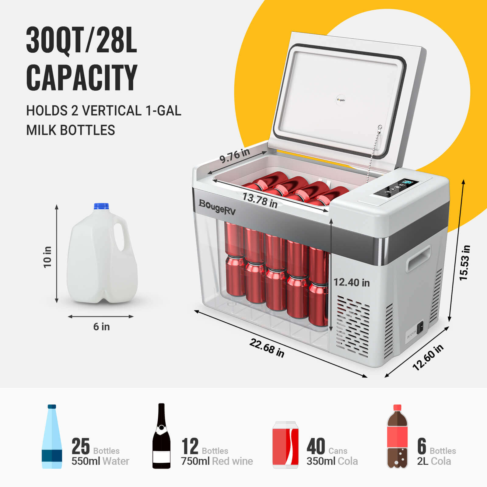 BougeRV 12V 30 Quart (28L) Portable Car Fridge