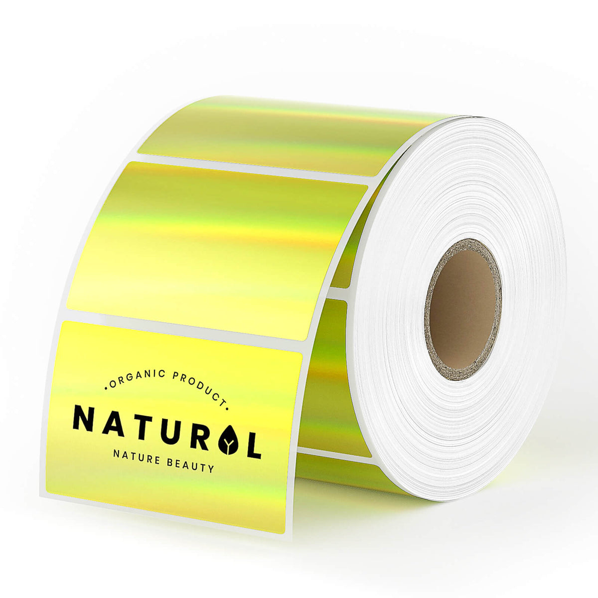 MUNBYN rectangular gold holographic thermal labels measure 57mm x 32mm, an ideal size for various labeling tasks.