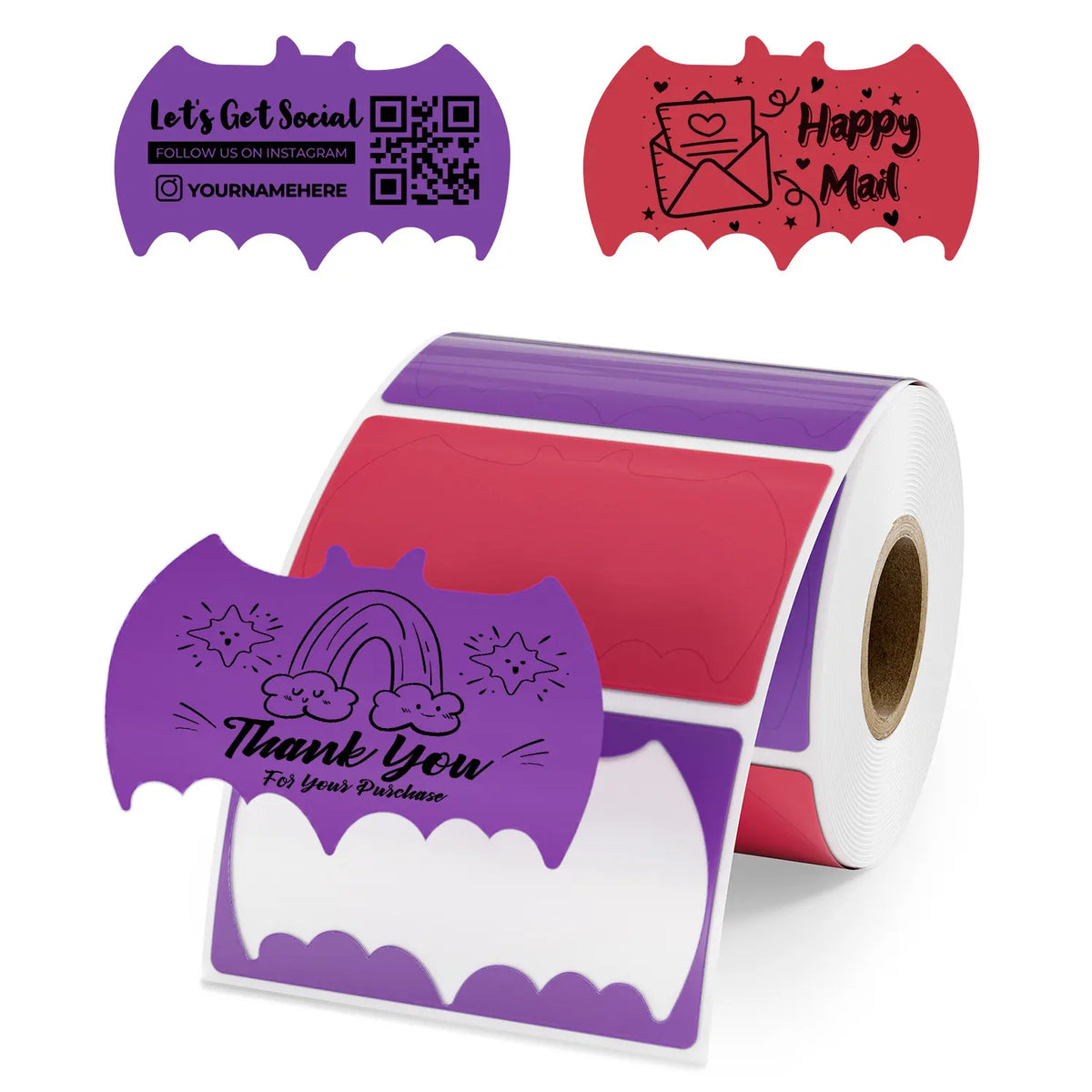 MUNBYN 2.25"x1.25" Bat Shaped Thermal Labels for Halloween