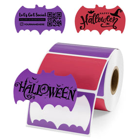 MUNBYN 2.25"x1.25" Bat Shaped Thermal Labels for Halloween