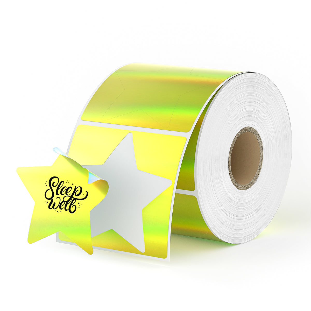 MUNBYN gold holographic thermal labels come in a striking 3-inch star shape, adding a touch of sparkle to any item.