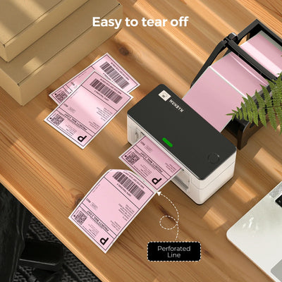 Test Quantity Count label printer paper by MUNBYN, featuring rolls of blank label paper for printing and labeling tasks.