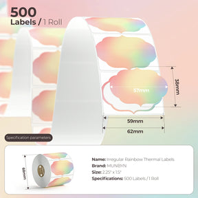 MUNBYN rainbow-colour fancy rectangle labels 500 labels per roll.