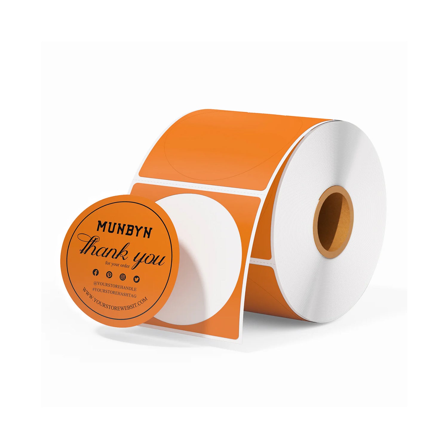 2-inch round orange thank you label roll for thermal label printers