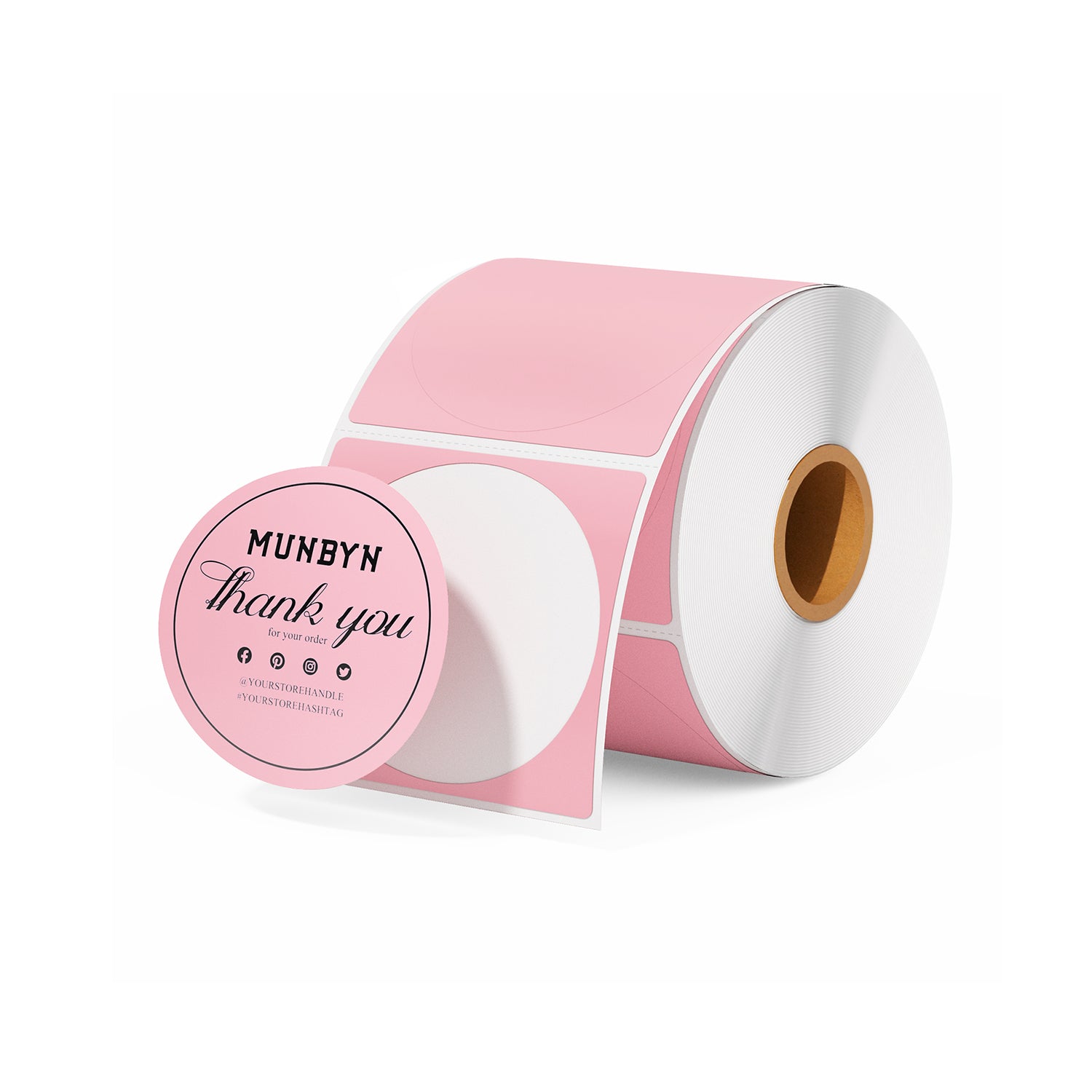 Pink round thank you thermal label stickers roll for shipping and packaging