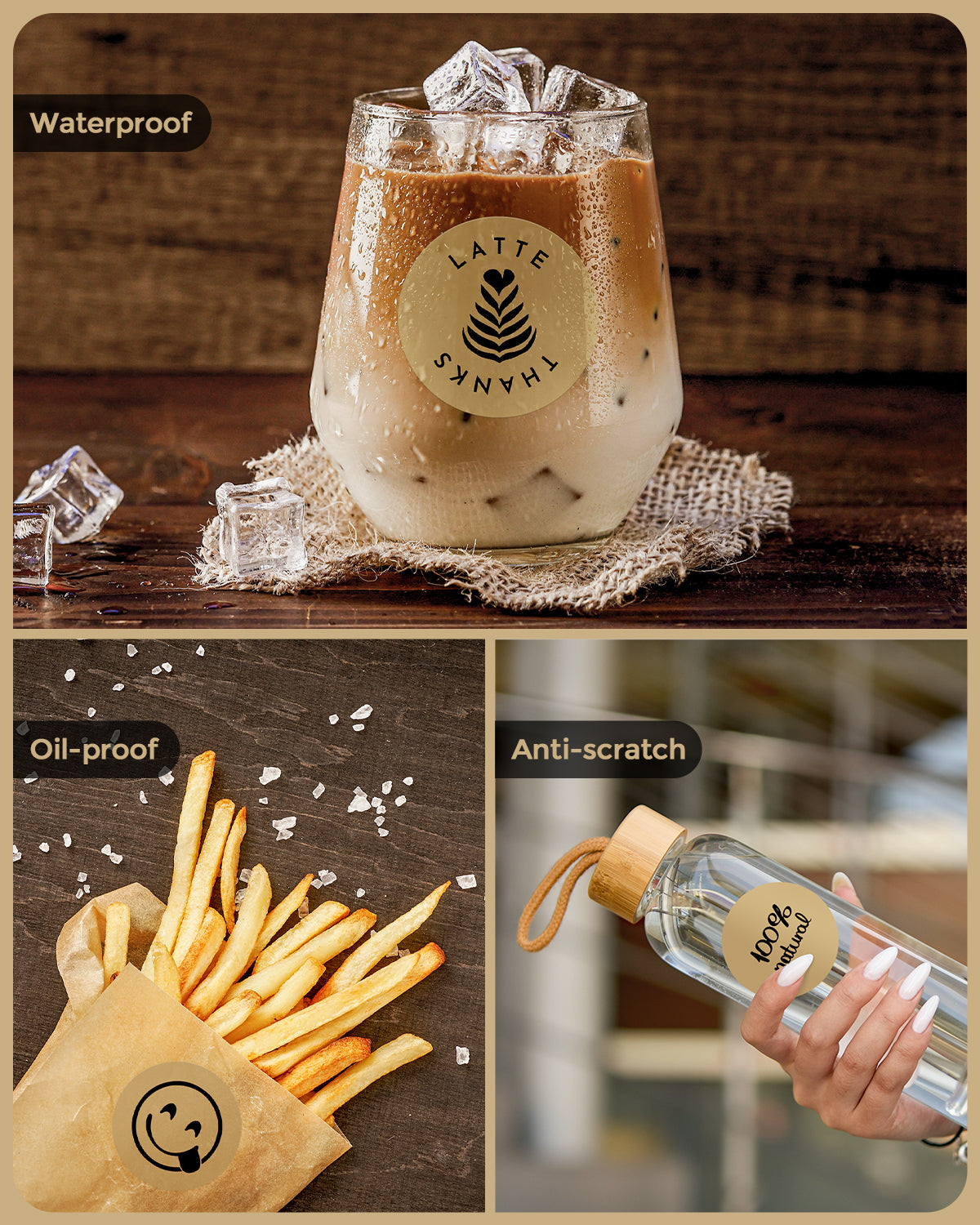 Round waterproof, oil-proof, anti-scratch label stickers on glass, paper, and bottle surfaces