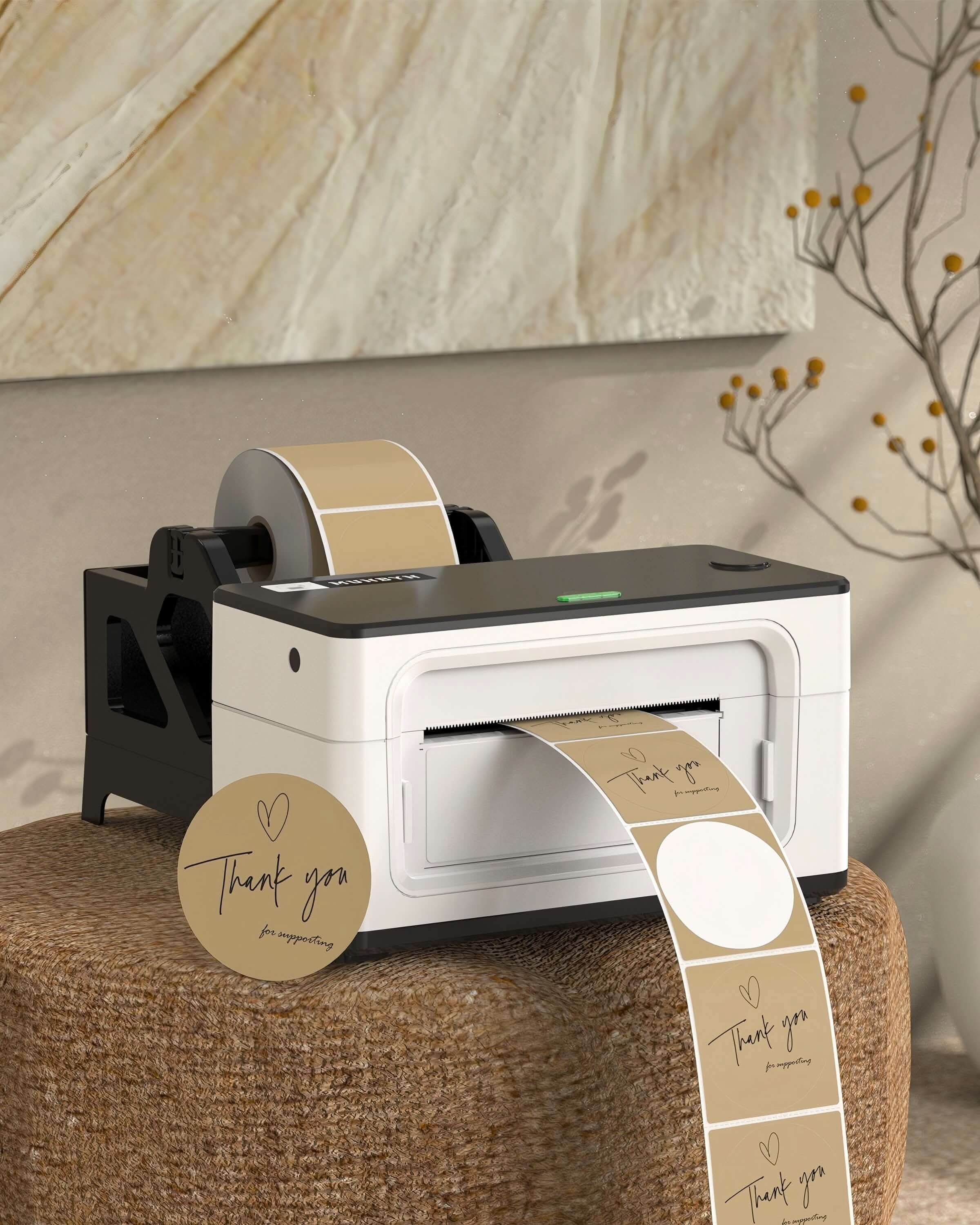 Two-inch circle labels printed on MUNBYN label printer paper, showing example labels with clean, round designs for various uses.