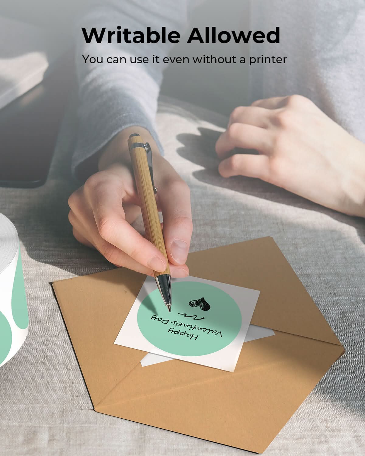 Two 2-inch circle labels printed on MUNBYN label printer paper, showing clear, round label designs ready for use.