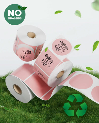 Two sheets of 2-inch circle labels printed on MUNBYN label printer paper, ready for use in labeling or packaging.