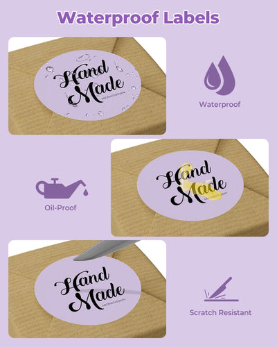 Two-inch round labels printed on MUNBYN label printer paper, showing white circular labels with adhesive backing.