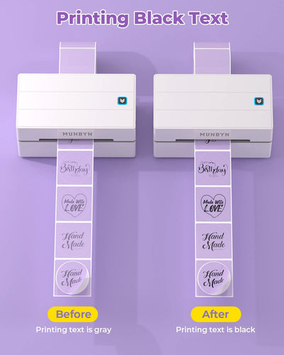 Close-up of white 2-inch circle labels printed on MUNBYN label printer paper, showing clean, round label designs.