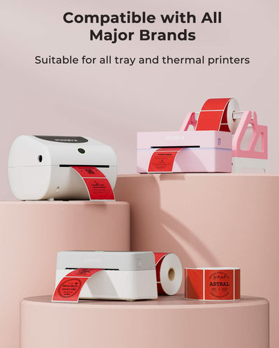 Red 2-inch circle labels printed on MUNBYN label printer paper, showing clean, round adhesive labels for organizational use.