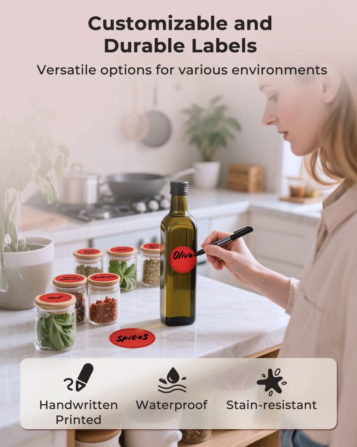 Red 2-inch circle labels printed on MUNBYN label printer paper, arranged in a grid pattern for easy application.