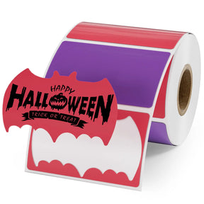 MUNBYN 2.25"x1.25" Bat Shaped Thermal Labels for Halloween