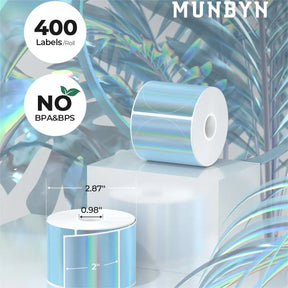MUNBYN 2" Sticker Holographic Labels Blue Thermal Labels