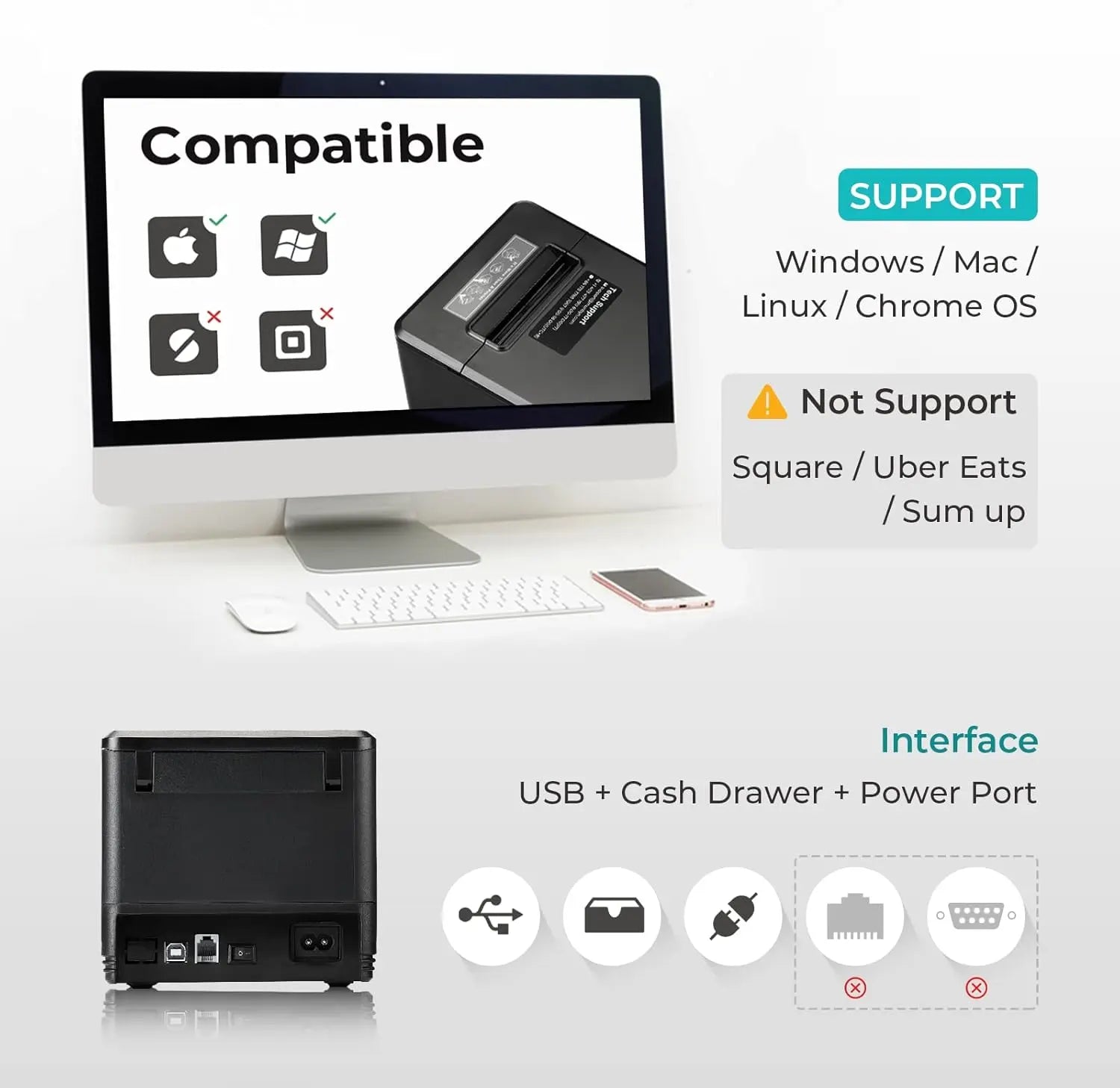 MUNBYN 80mm USB Receipt Printer (Only USB Interface)