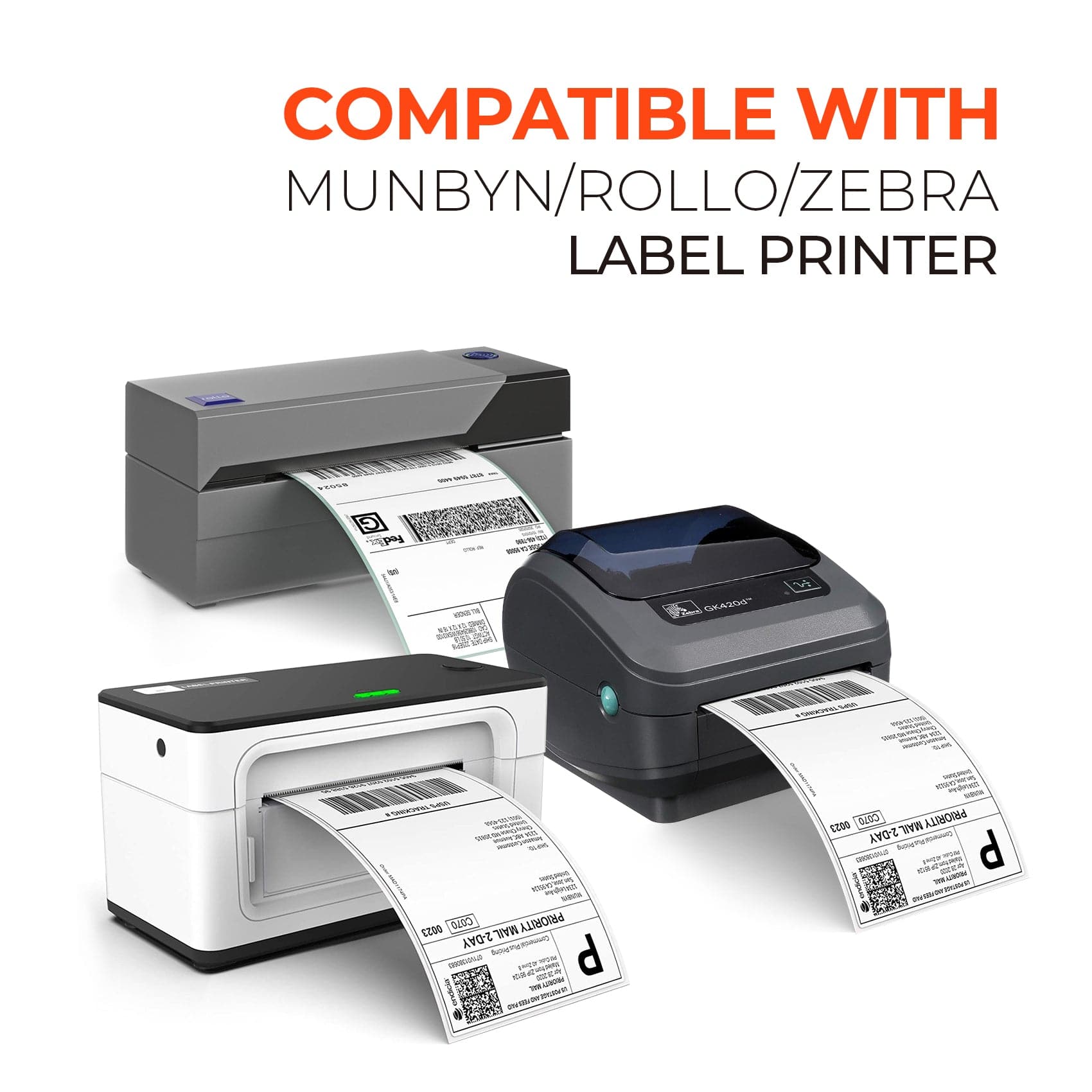 MUNBYN label printer paper roll for test quantity count, showing white adhesive labels on a roll for printing labels.
