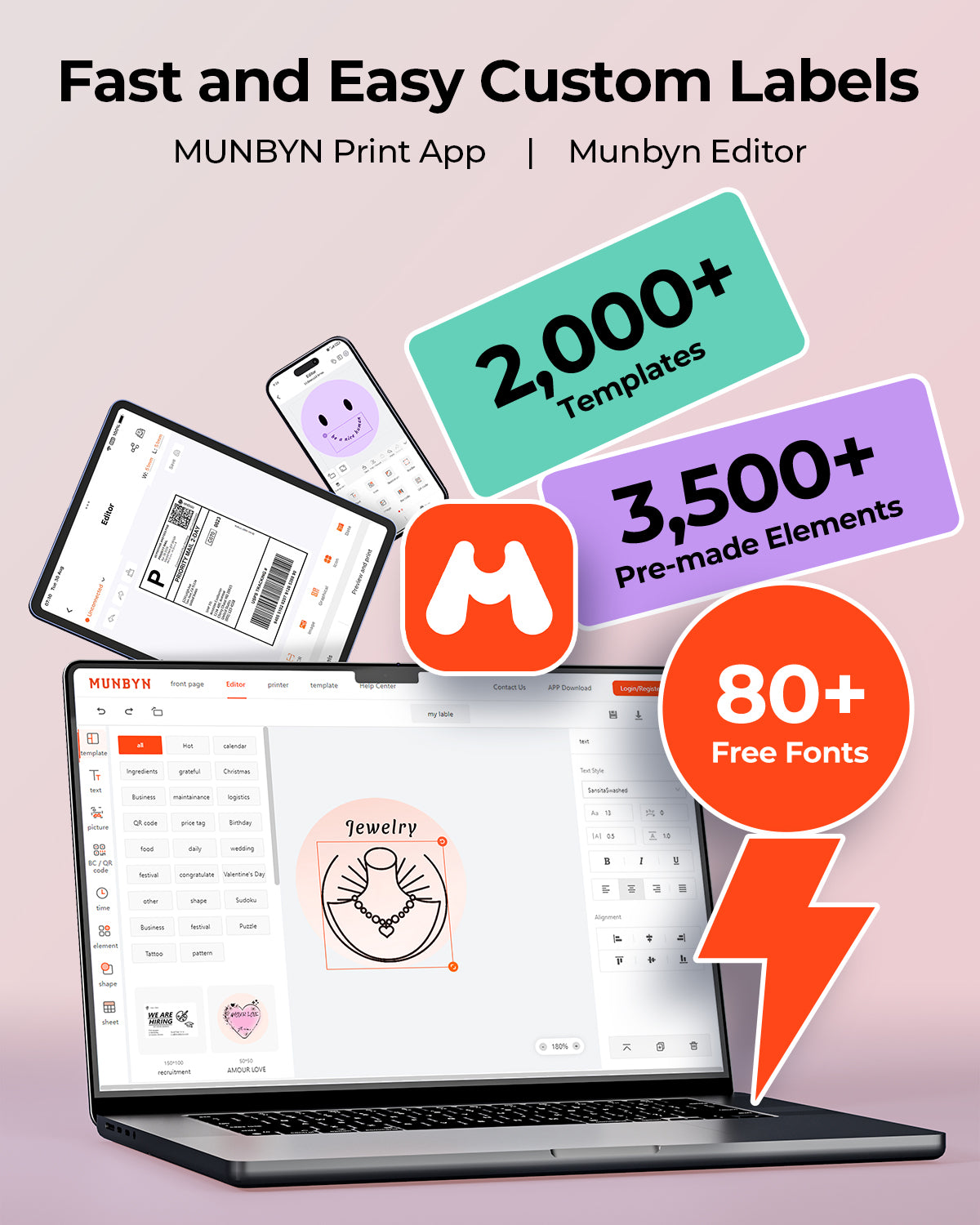 MUNBYN RW403B Bluetooth Thermal Label Printer for Shipping and Product Labels