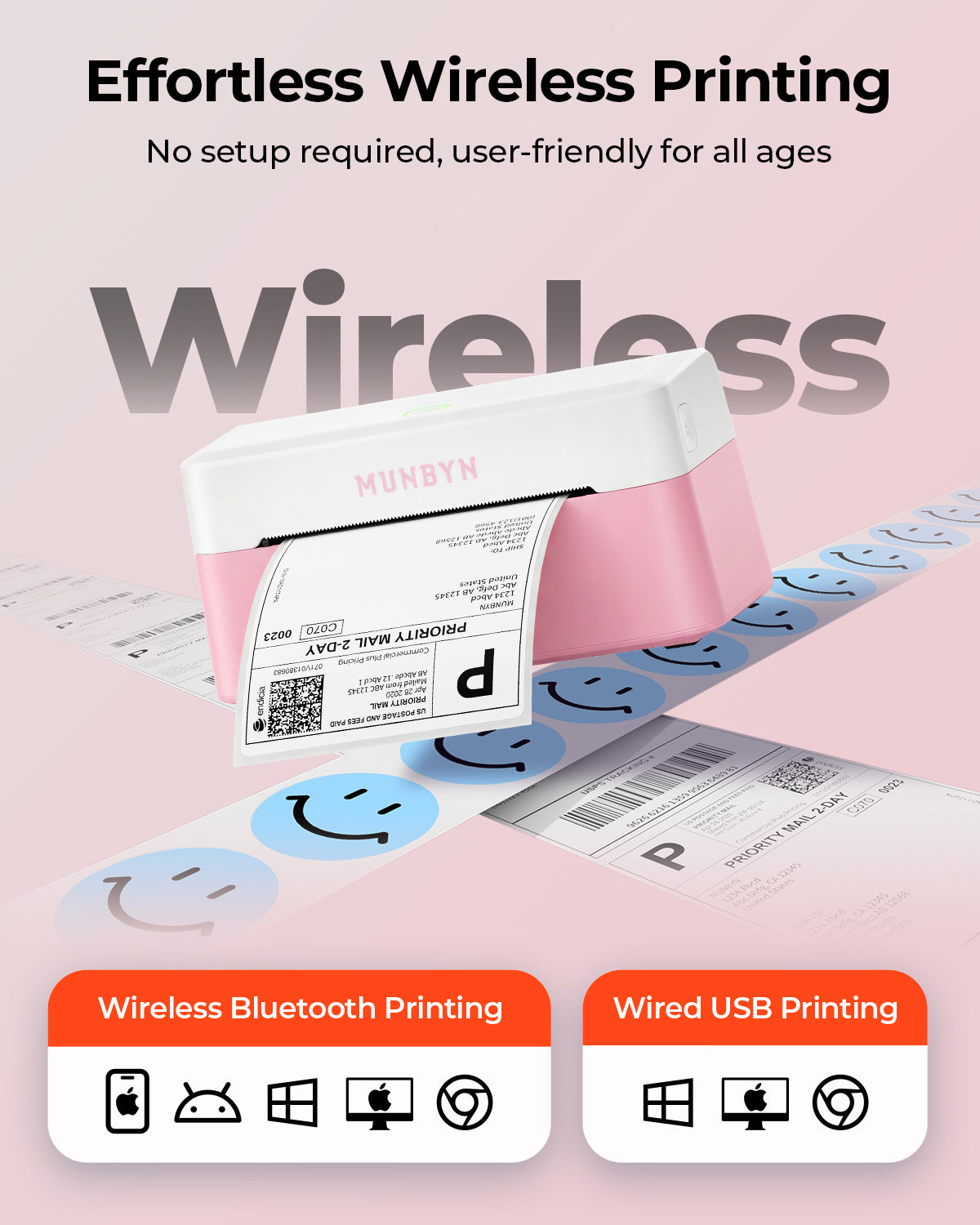 MUNBYN RW403B Bluetooth Thermal Label Printer for Shipping and Product Labels