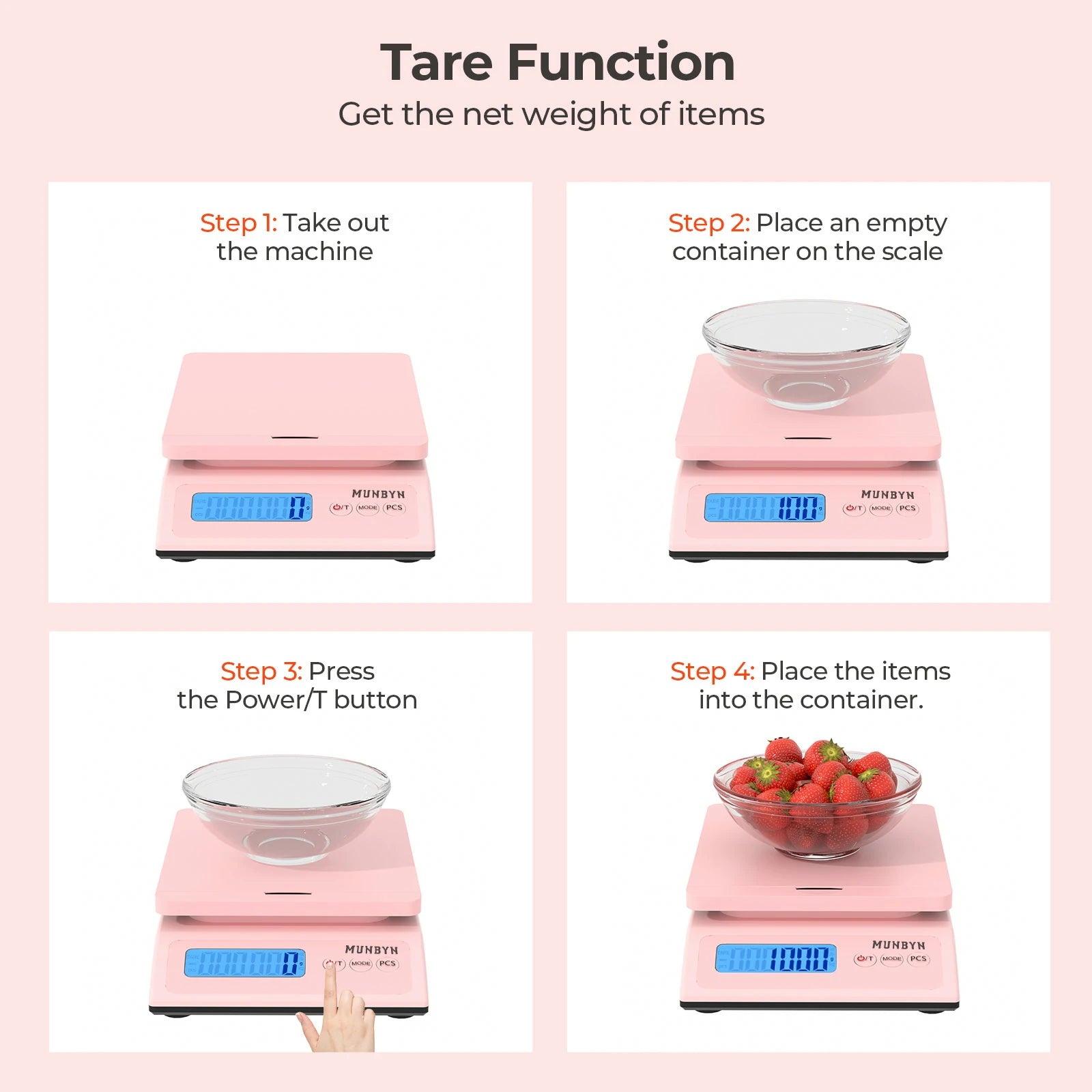 Steps on how to use the MUNBYN digital postage scale.