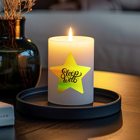 MUNBYN star-shaped gold holographic thermal labels boast a shimmering gold finish that adds a luxurious touch to handmade candles.