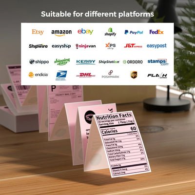 MUNBYN label printer paper for test quantity count, showing a stack of white label sheets ready for printing.