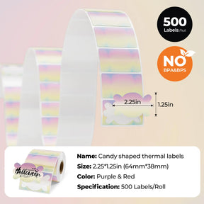 MUNBYN 2.25"x1.25" Candy Shaped Thermal Labels for Halloween