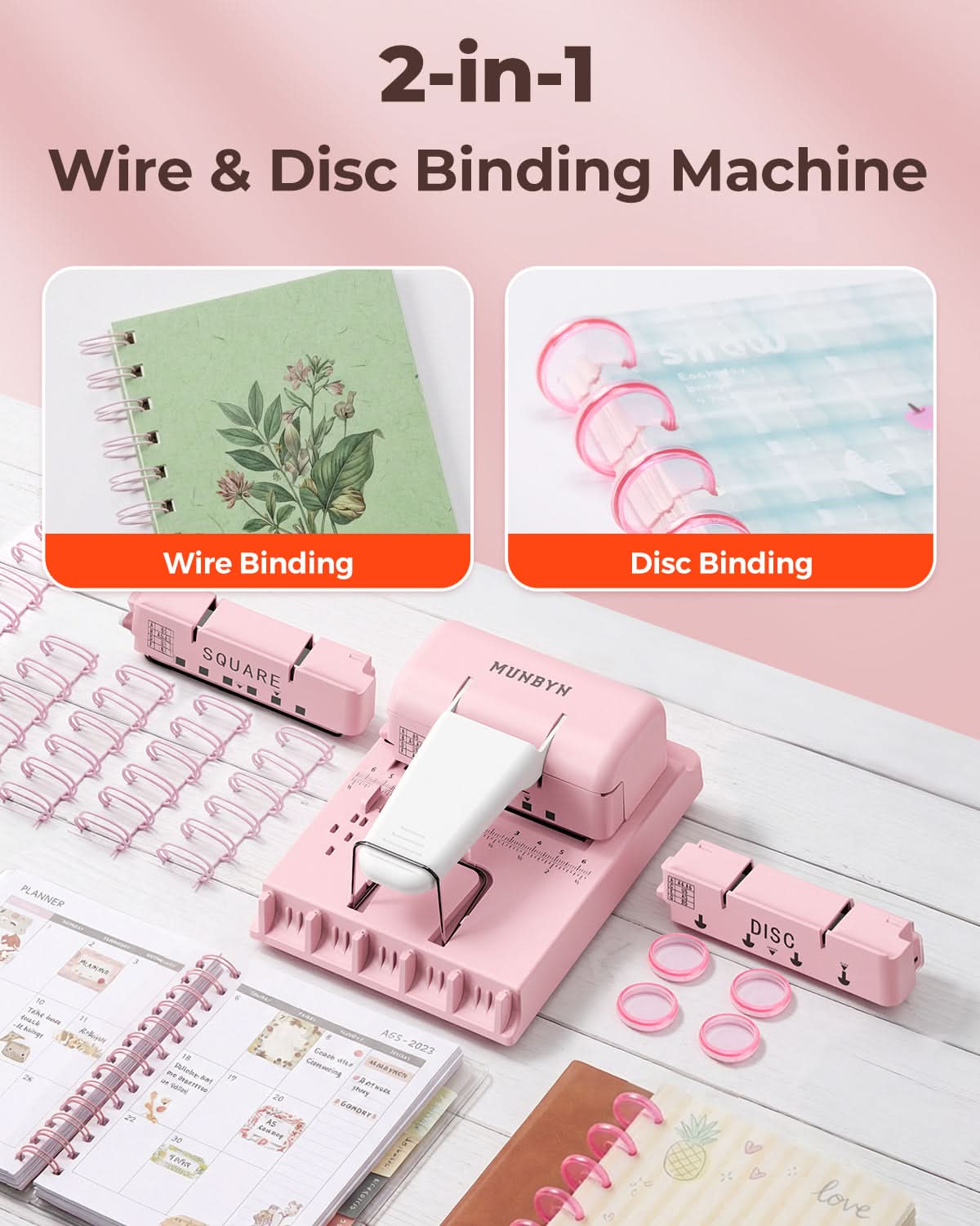 MUNBYN FB001 multi binding machine with colorful binding covers and binding combs, designed for professional document binding.