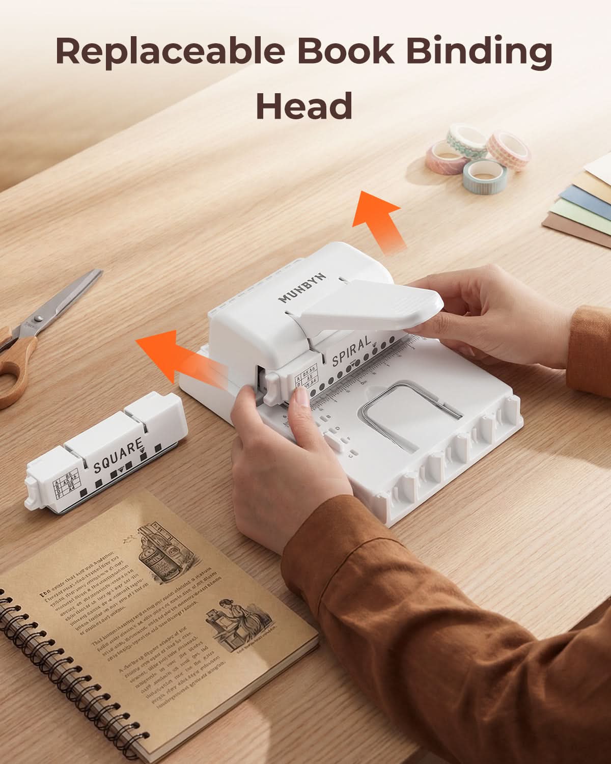 White MUNBYN FB001 Multi Binding Machine with binding combs and easy-to-use controls for professional document binding.