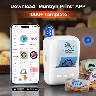 Bluetooth thermal label printer with smartphone app and custom sticker templates for food packaging