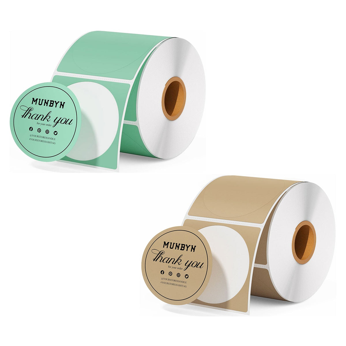 MUNBYN 2" Circle Thermal Label Bundles for Product, Logo and Multi-Purpose Stickers (750/Roll)