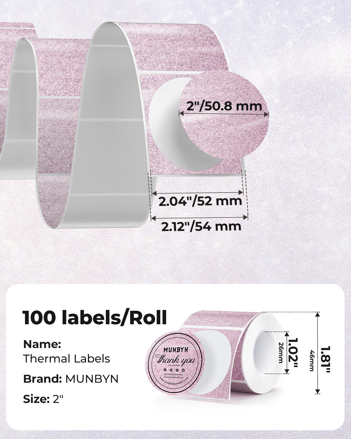 MUNBYN 2" Glitter Thermal Labels for Branding Stickers