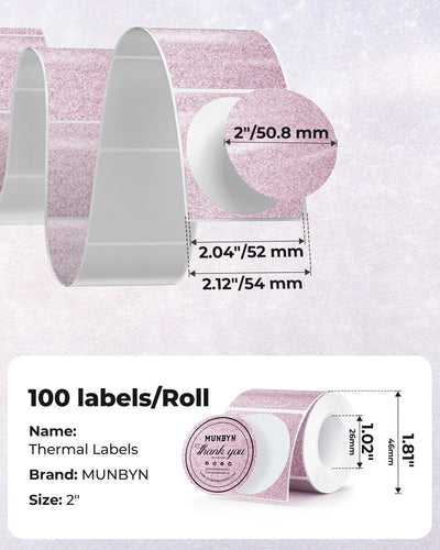 MUNBYN 2" Glitter Thermal Labels for Branding Stickers